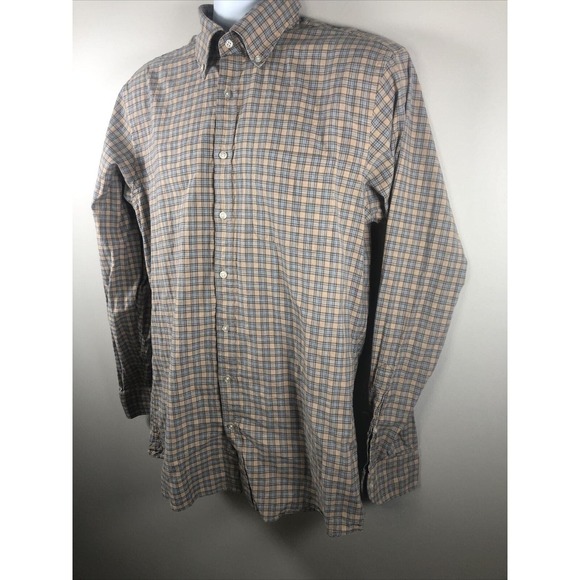Proper Cloth Men's Button Down Shirt Size Medium Tan And Gray Plaid Cotton L/S - Picture 5 of 15